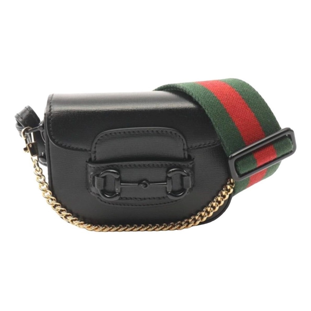 Gucci Black Crossbody Bag with Gold Chain and Green-Red Strap